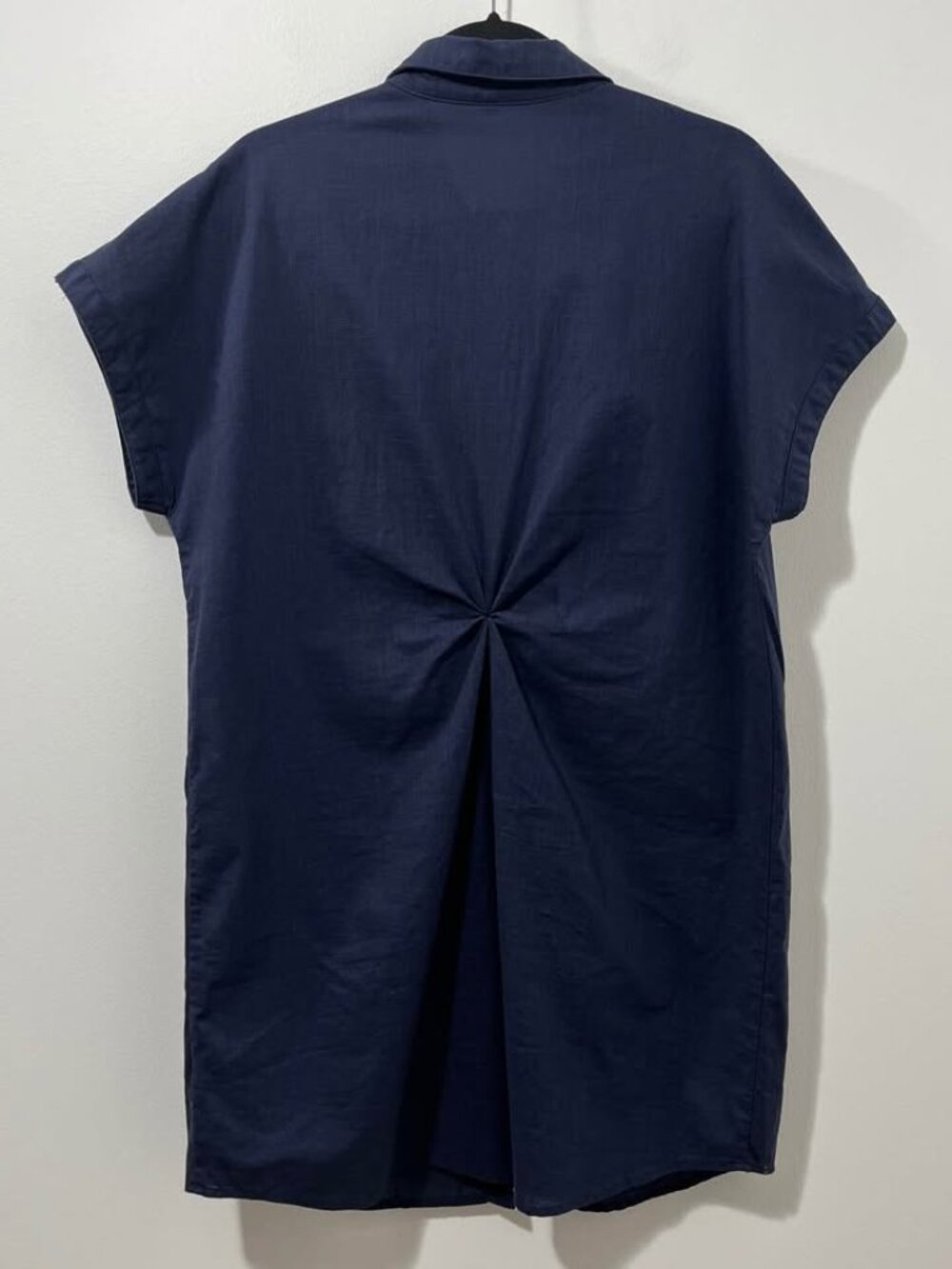 Button Front Patch Pocket Navy Cotton Summer Dress | Coastal Minimalist [size L] - Picture 6 of 8